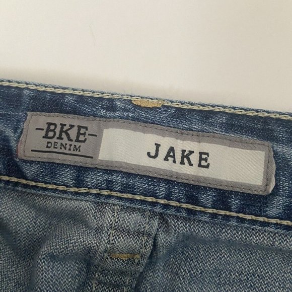 BKE Jeans Mens 33x34XL Jake Blue Denim Distressed Knee Patches Thick Stitch - Picture 3 of 11